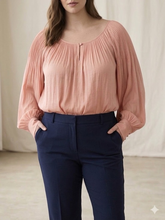 Old Navy Tops - Old Navy Peach Pink Pleated Long-Sleeve Blouse